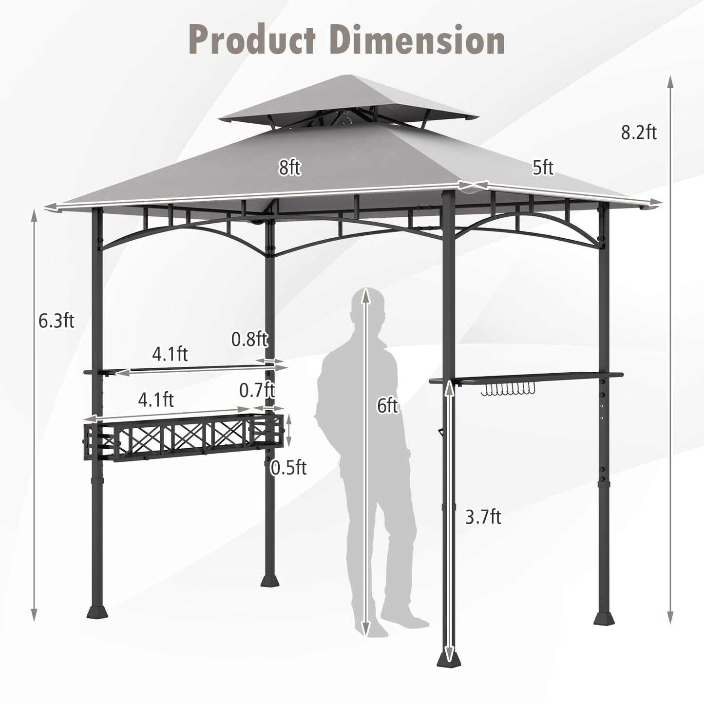Tangkula 8x5 Ft Grill Gazebo, 2-Tier Barbecue Gazebo with 2 Shelves, 10 Hanging Hooks, Bottle Opener & Storage Basket