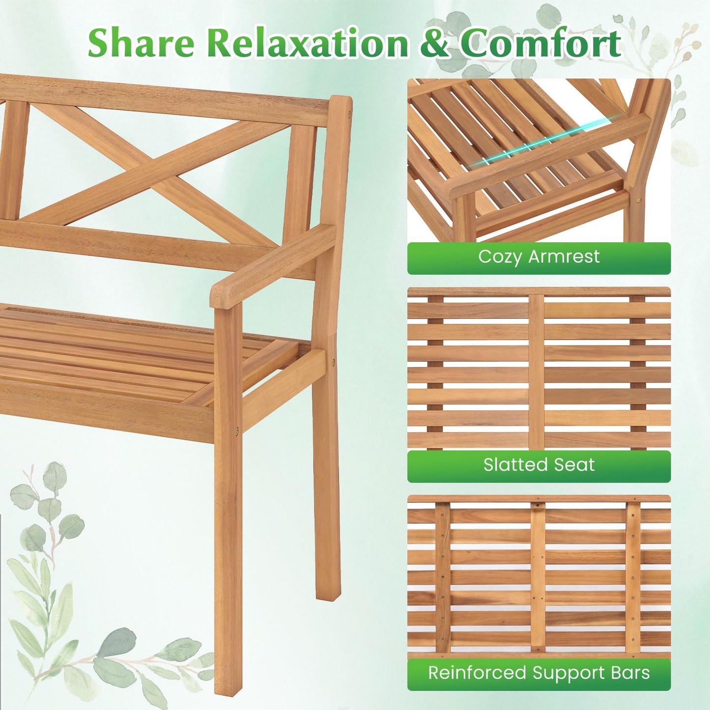 Tangkula Acacia Wood Outdoor Loveseat Bench