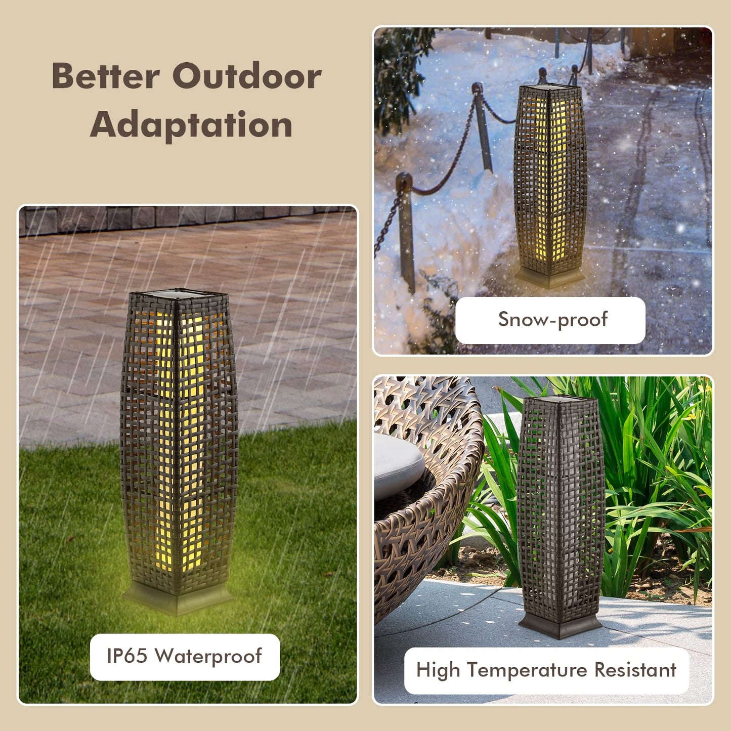 Tangkula 2-Piece Outdoor Solar Powered Floor Lamps, IP65 Waterproof Wicker Floor Lamps with Auto On/Off LED Light