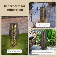 Tangkula 2-Piece Outdoor Solar Powered Floor Lamps, IP65 Waterproof Wicker Floor Lamps with Auto On/Off LED Light