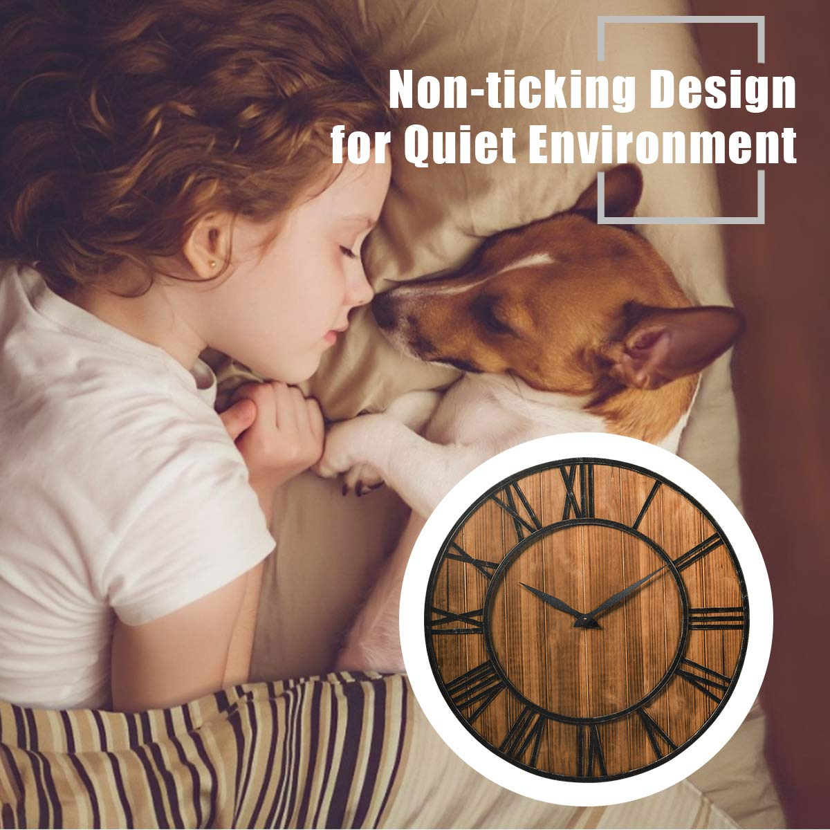 Tangkula Horloge Murale Ronde 30 Pouces, Grande Horloge Murale de Ferme avec Chiffres Romains