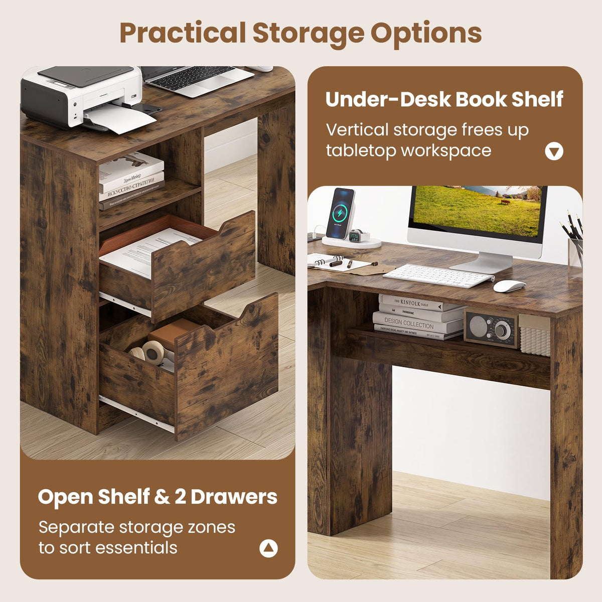 Tangkula 59" L-Shaped Executive Desk w/Power Outlets