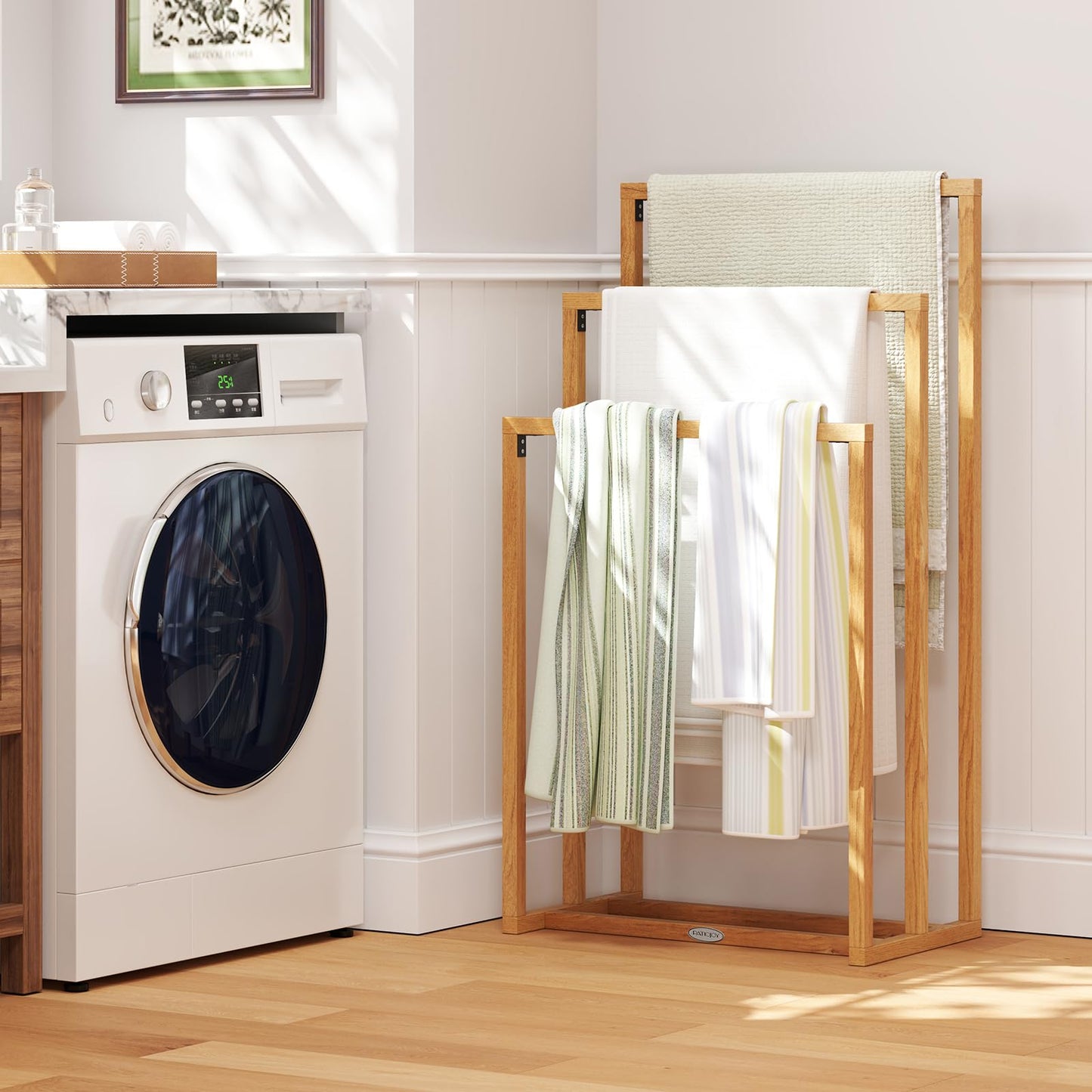Tangkula Freestanding Towel Rack with 3 Hanging Crossbars