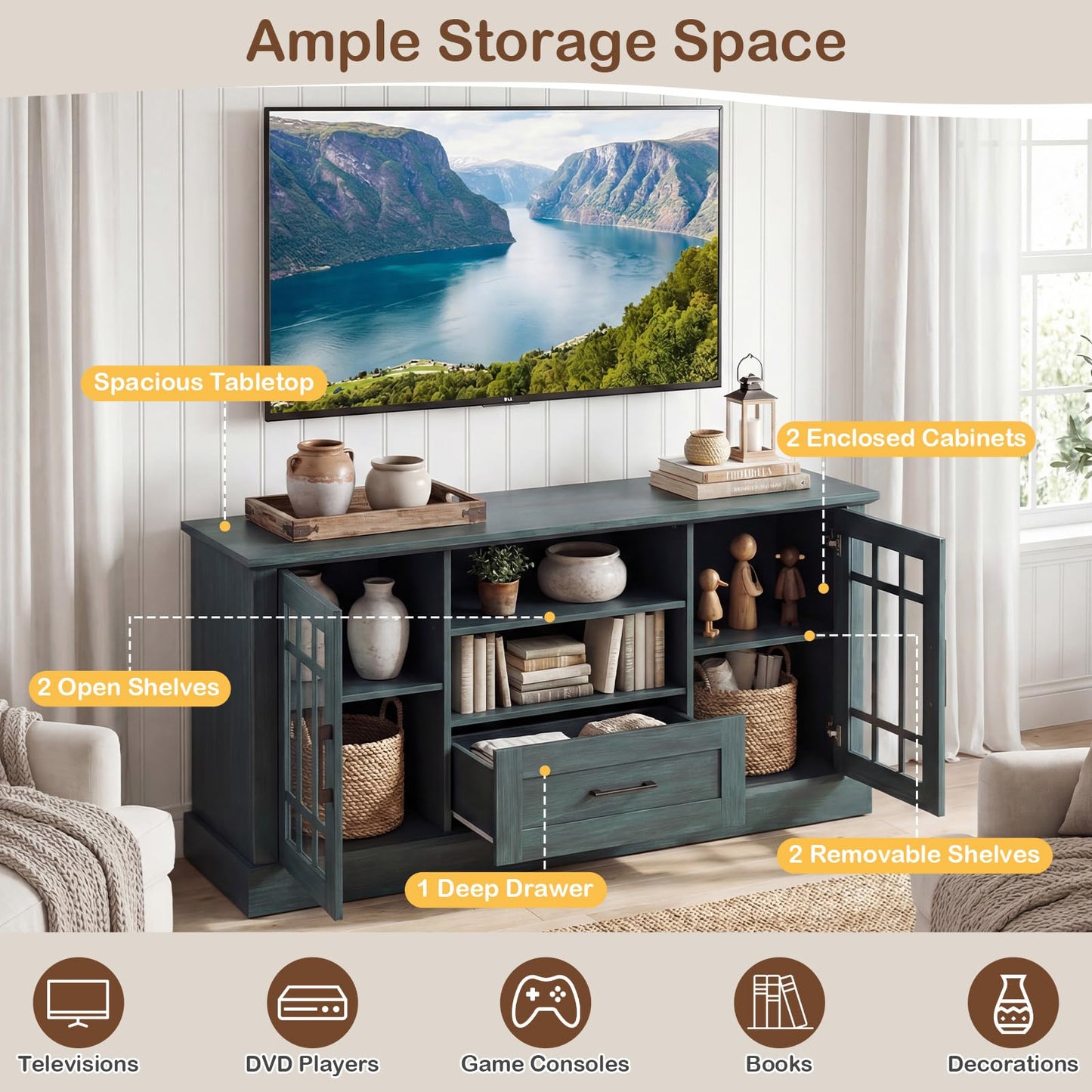 Tangkula Farmhouse TV Stand for TV up to 65 70 Inches