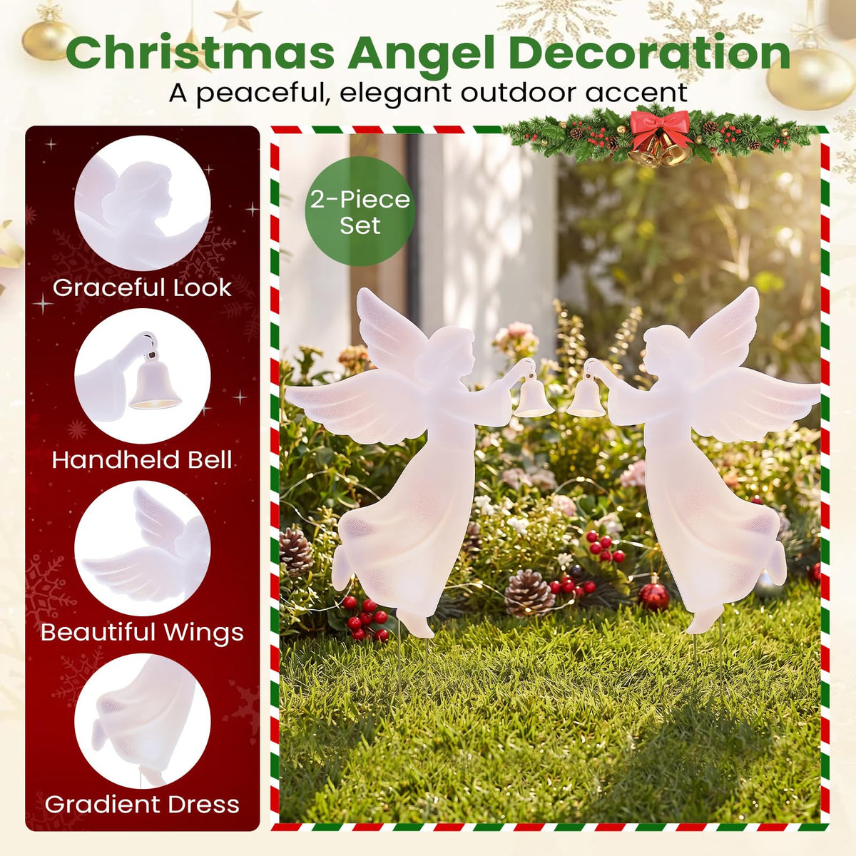 Tangkula 2 Pieces 3 FT Outdoor Christmas Angel Yard Signs Decoration