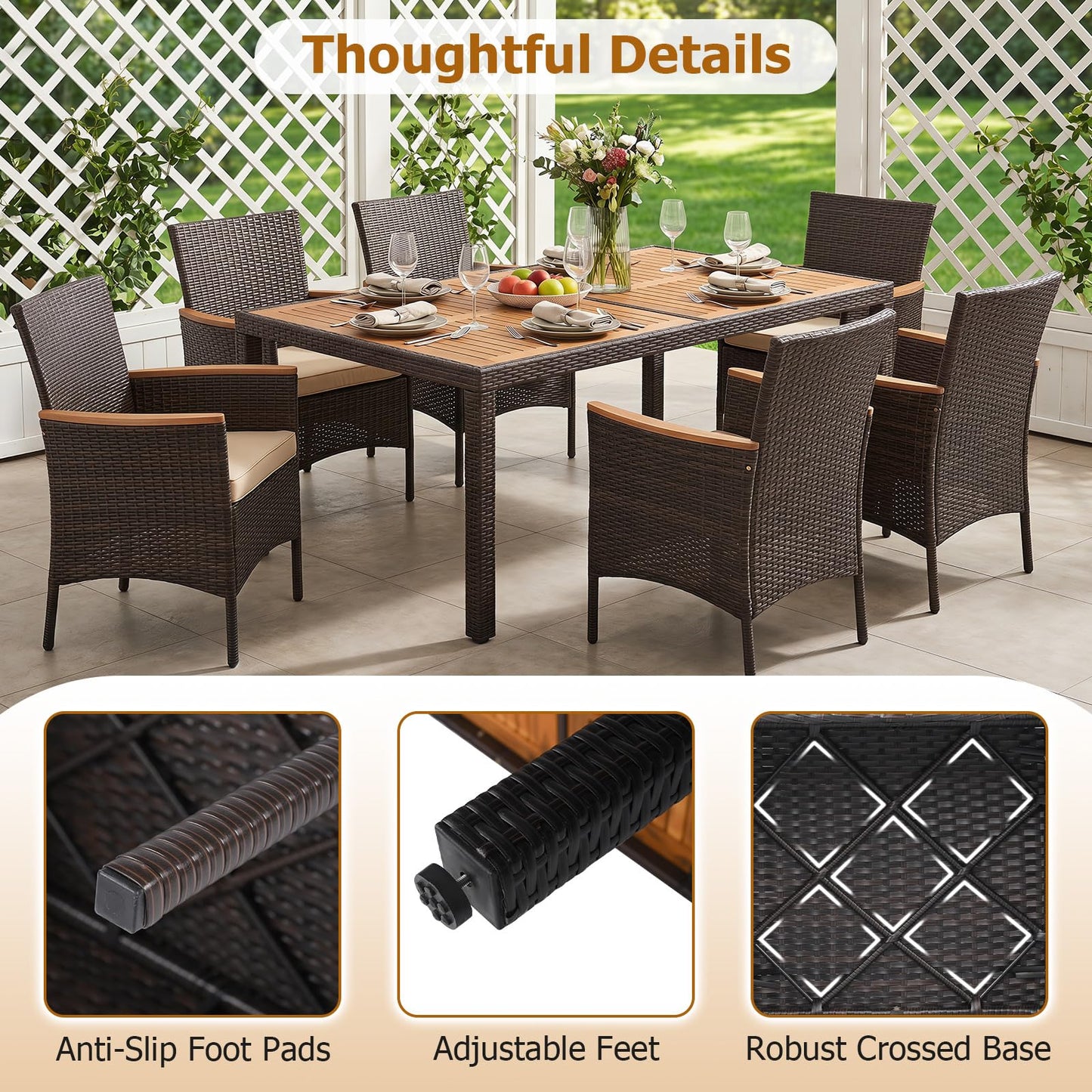 Tangkula Patio Furniture Set with Acacia Wood Table and 6 Stackable Chairs