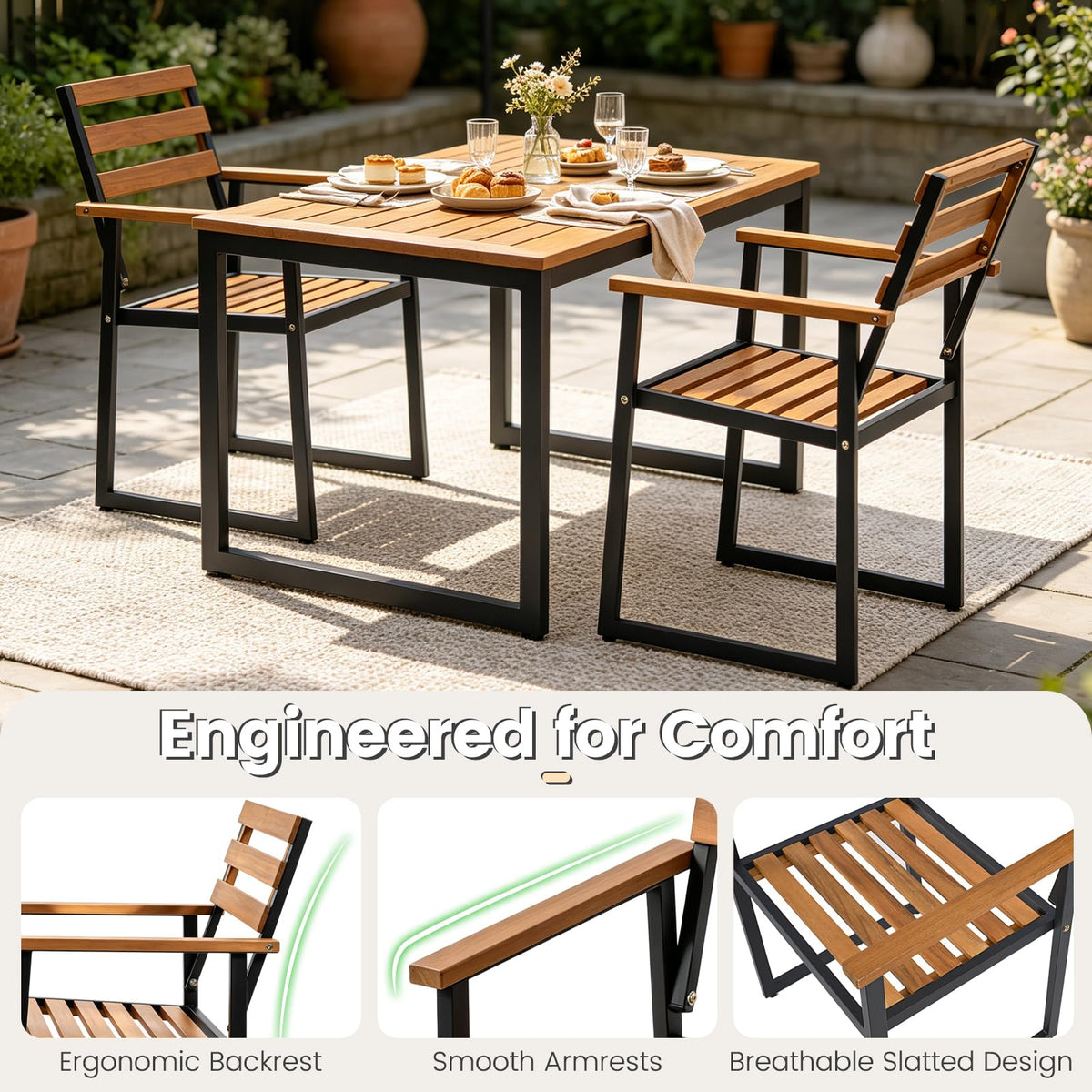 Tangkula Acacia Wood Outdoor Dining Chairs Set