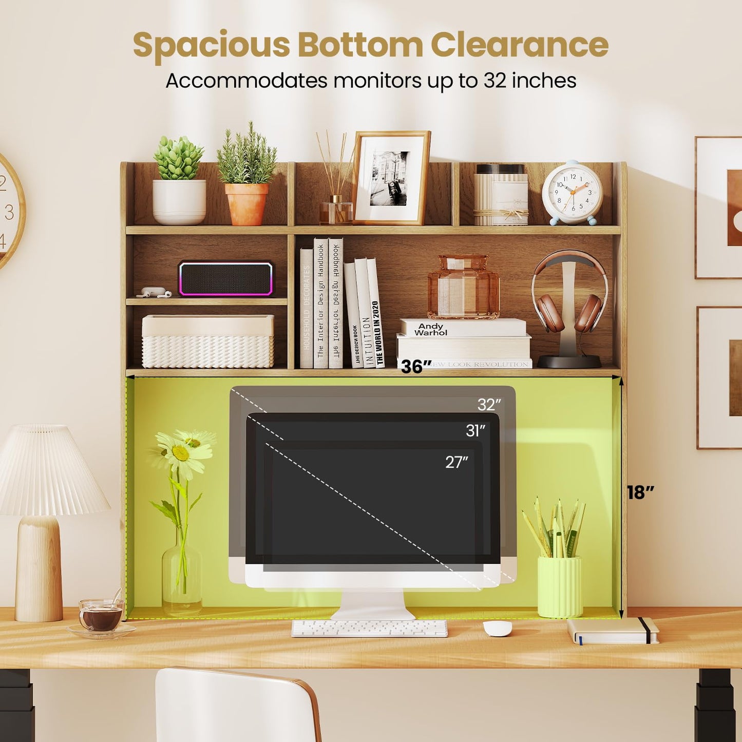 Tangkula Desktop Bookshelf Countertop Storage Hutch with 6 Storage Shelves
