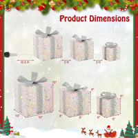 Tangkula Set of 3 Christmas Lighted Gift Boxes, Pre-lit 90 LED Light Up Present Box Decorations with Bows and Plug