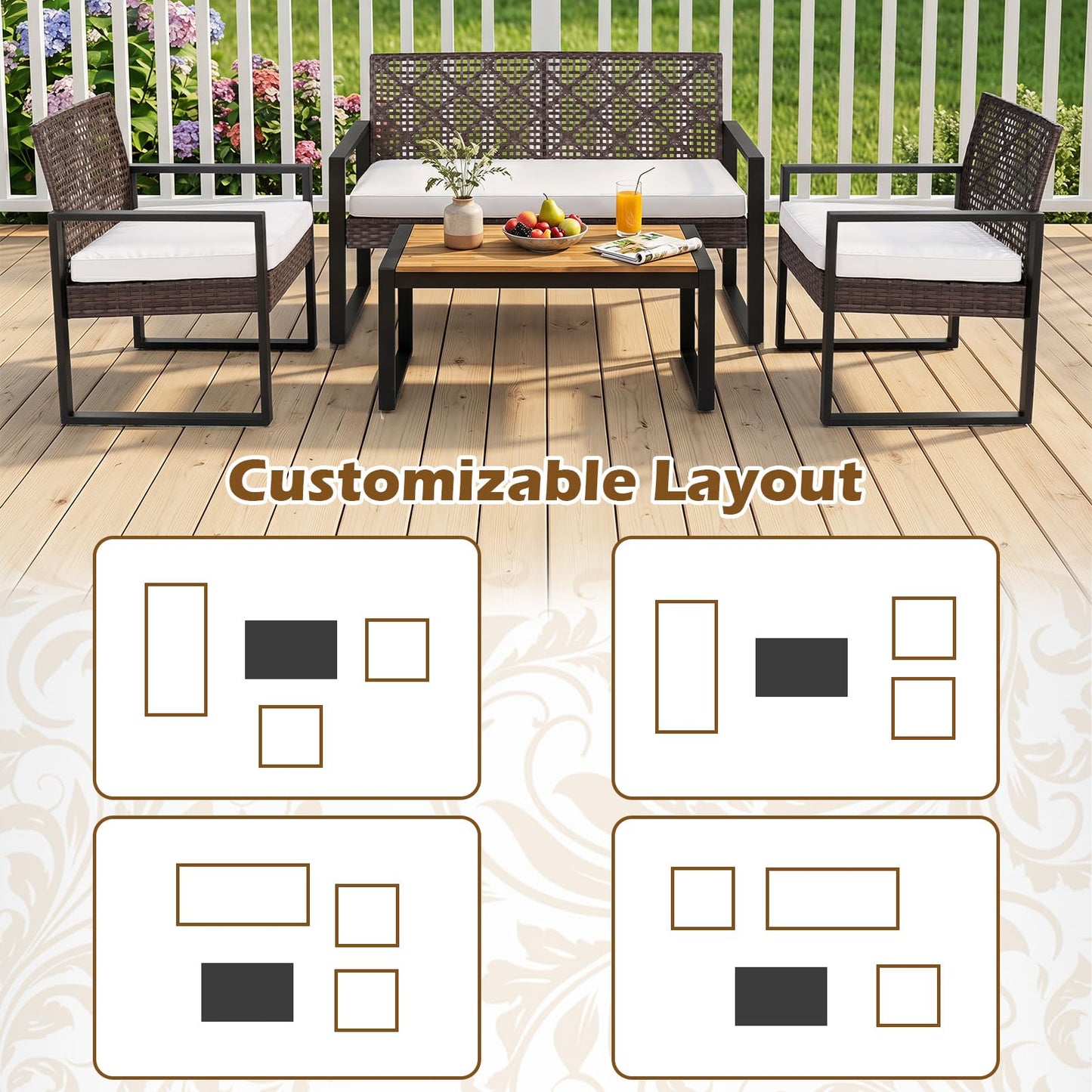 Tangkula 4-Piece Patio Conversation Set w/2 Single Chairs
