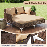 Tangkula Wicker Chaise Lounge for 2 with Seat & Back Cushions