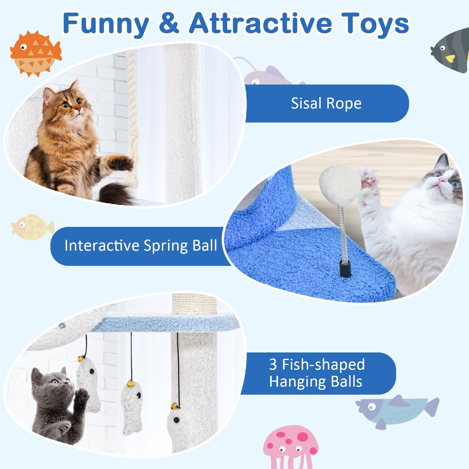 Ocean-Themed Cat Tree, 3-Level Cat Tower - Tangkula