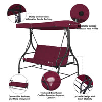 Tangkula 3 Seats Converting Patio Swing, Outdoor Porch Garden Canopy Swing with Comfortable Cushion Seats