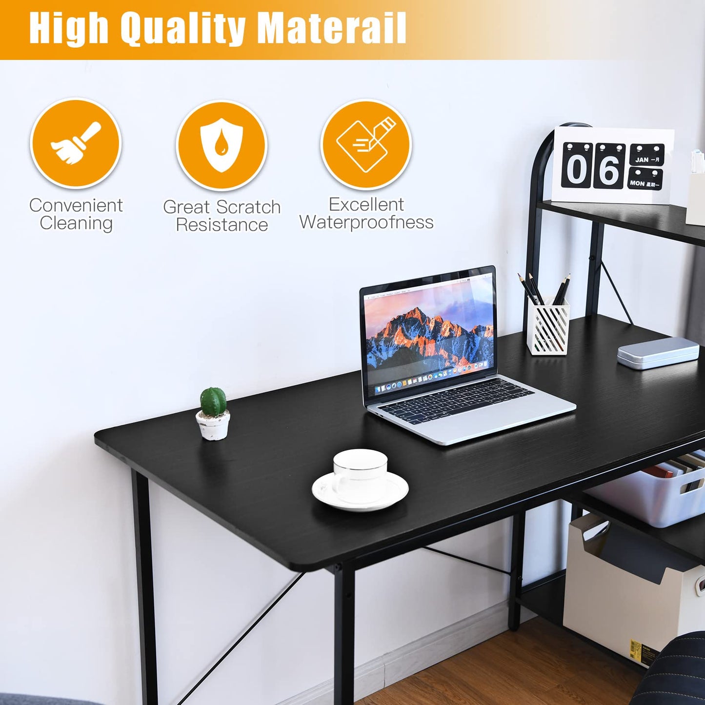 Tangkula 48-Inch Reversible Computer Desk with Storage Shelves