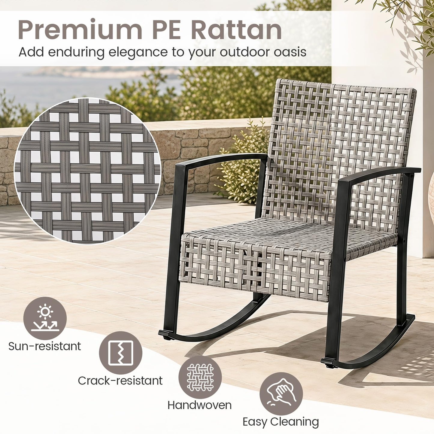Tangkula 3-Piece Outdoor Rocking Chair Set for Garden