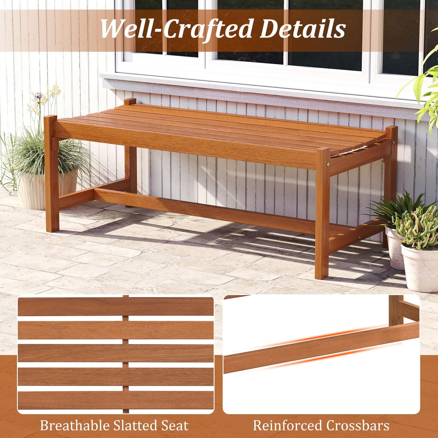 Tangkula Outdoor Wood Bench Backless for Backyard