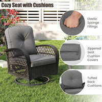 Tangkula 3 Piece Patio Swivel Rocker Set 2 Outdoor Wicker Rocking Chairs