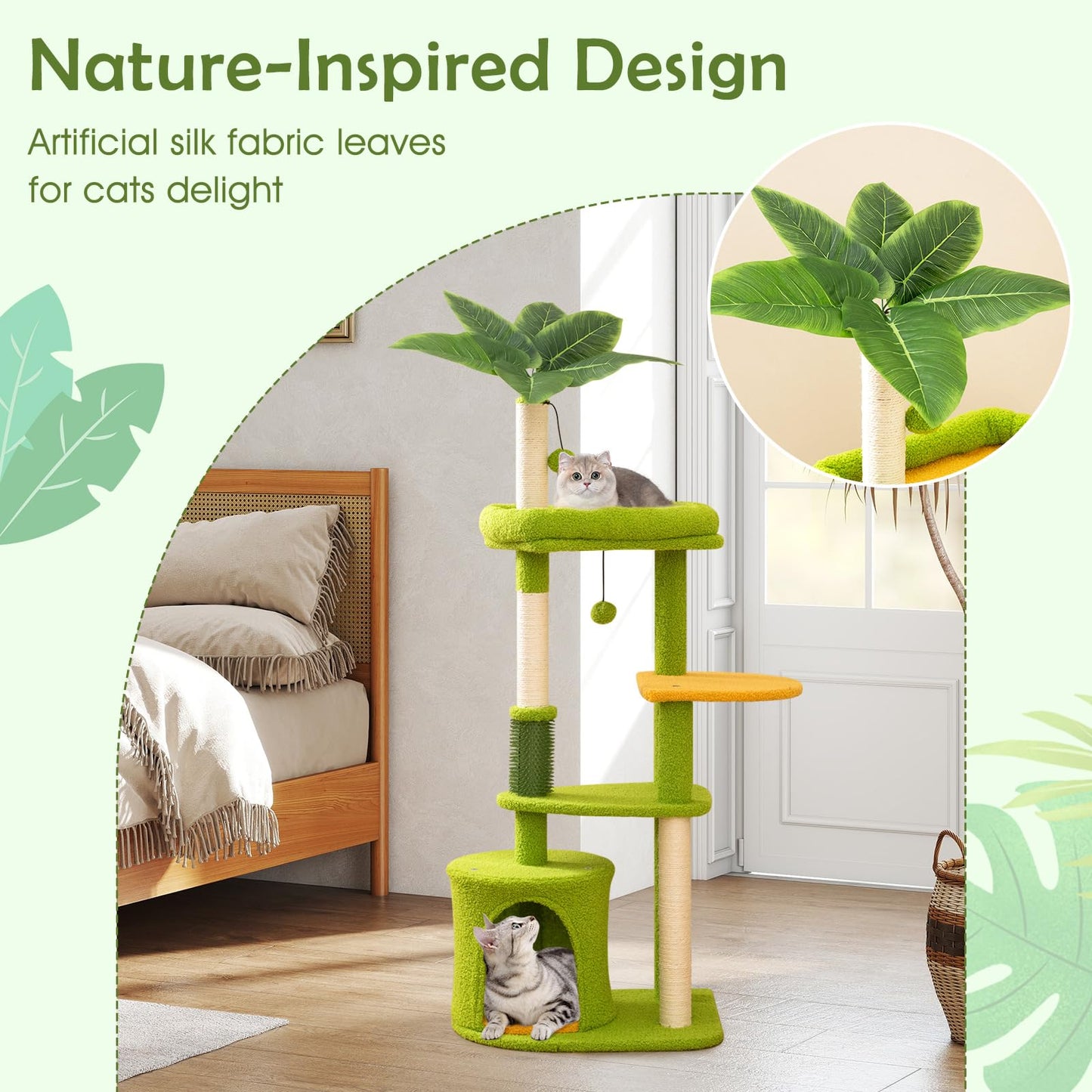 Arbre à chat Tangkula 48"H Palm mignon avec poteaux à griffer en sisal et perchoir supérieur rembourré