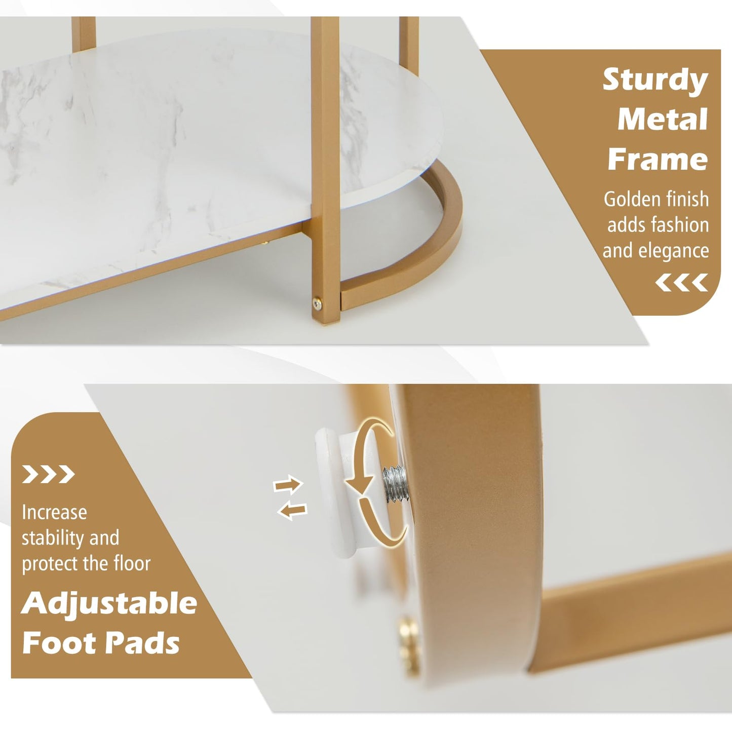 Tangkula Table basse moderne, table centrale ovale de 99 cm avec plateau en faux marbre blanc et cadre en métal doré (moderne, blanc, 99 cm)