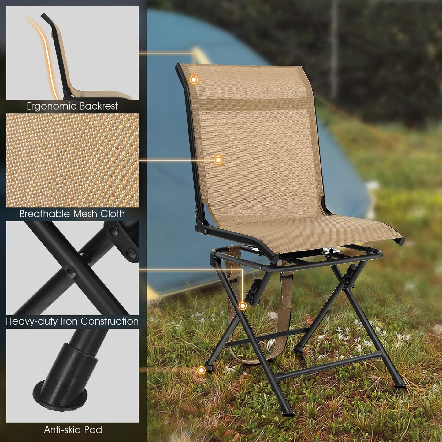 Tangkula 360-degree Swivel Blind Chair, Foldable Free Rotation Hunting Chair, Chair for Camping, Hunting, Fishing