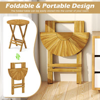Ensemble bistro de terrasse pliable Tangkula 3 pièces, table ronde à lattes et chaises à dossier haut en bois de teck