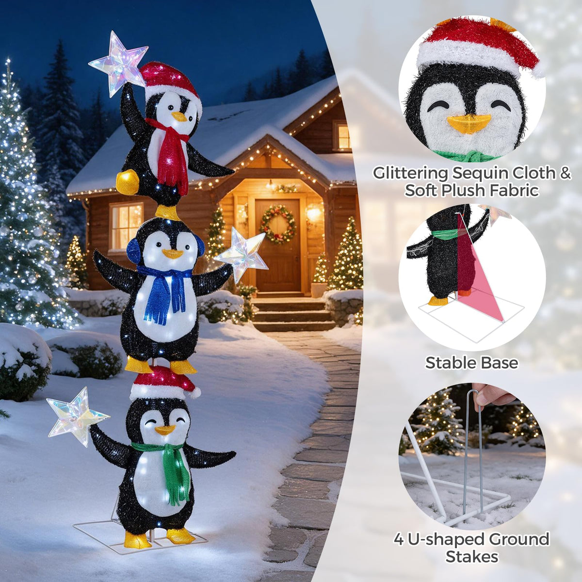 Tangkula 6 FT Lighted Christmas 3 Stacked Penguins