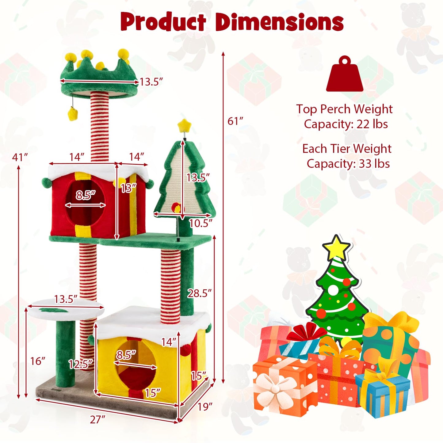 Tangkula 61 Inch Christmas Cat Tree for Indoor Kittens