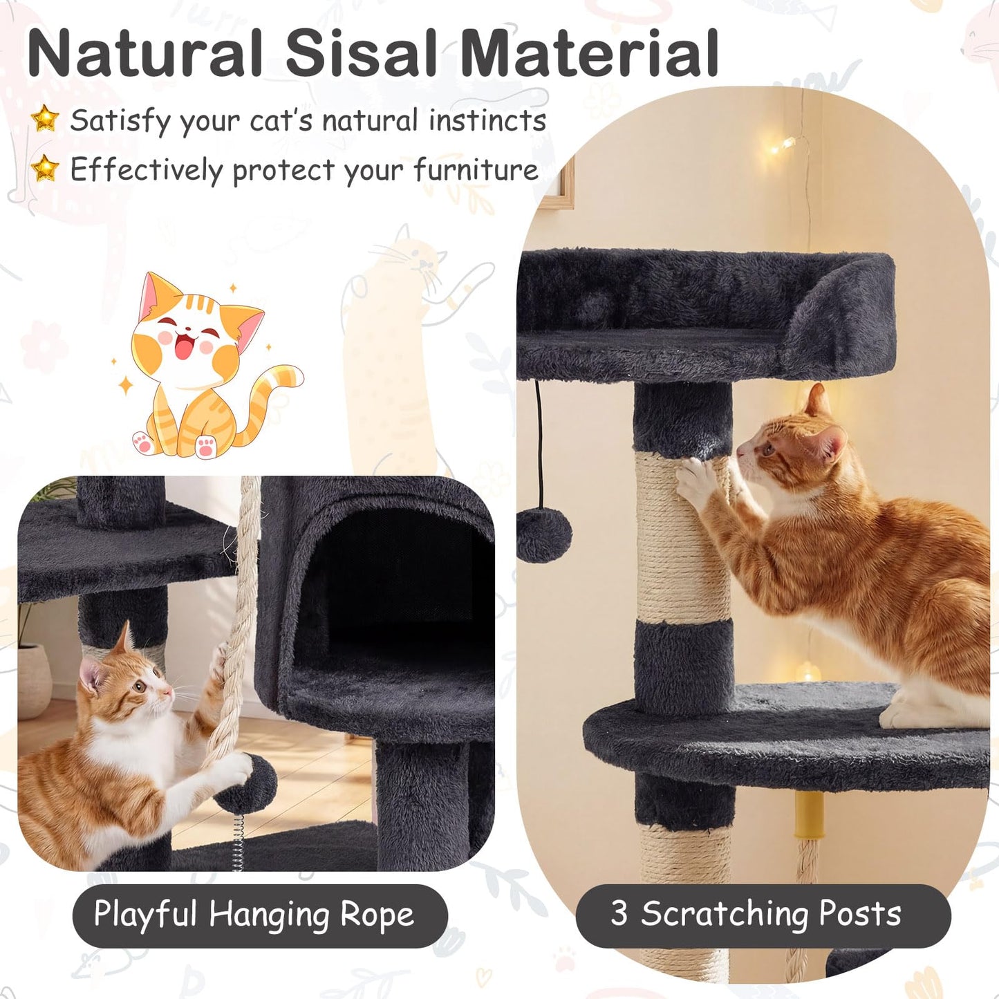 Tangkula 36 Inch Cat Tree Tower for Indoor Cats and Kittens