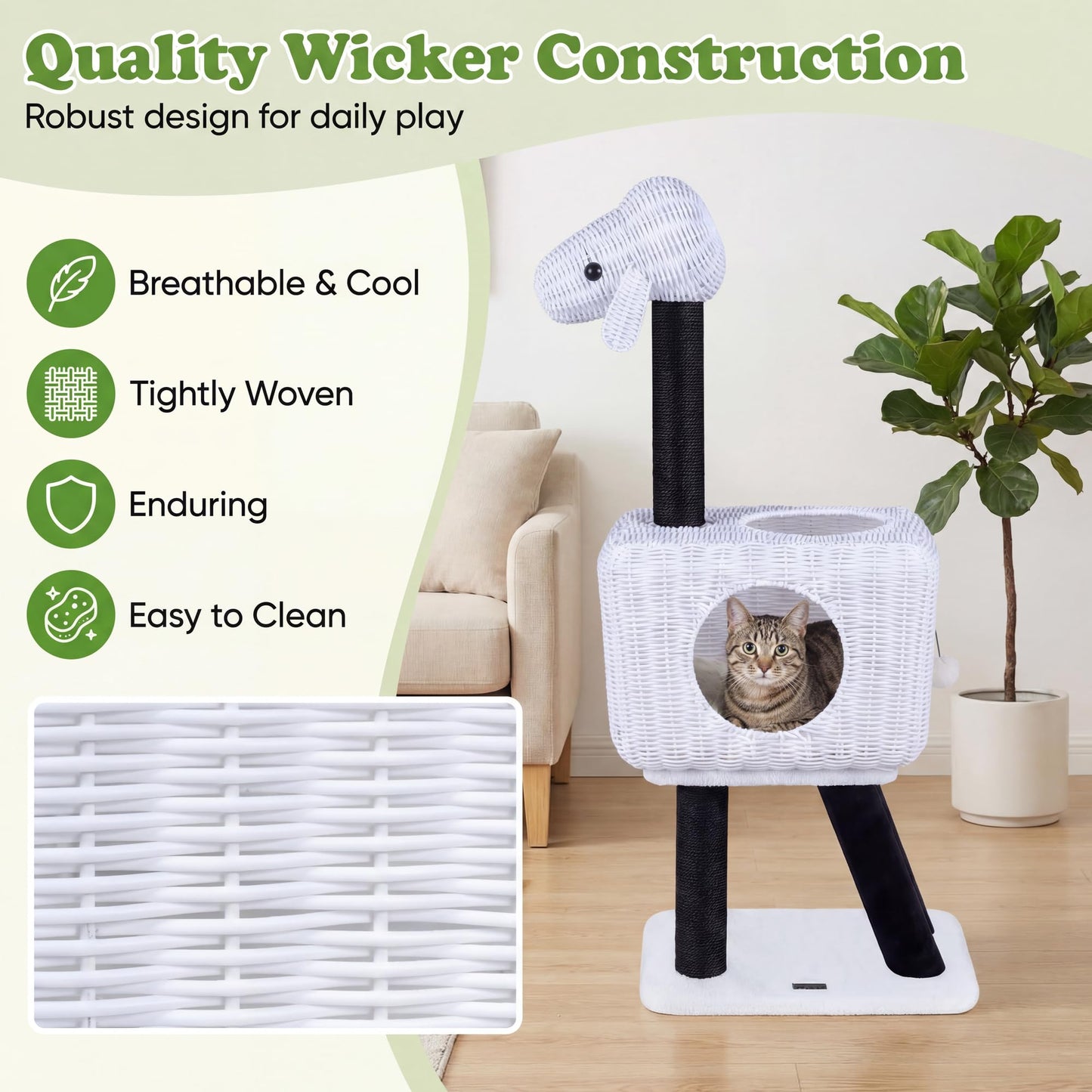 Tangkula 43 Inch Modern Rattan Cat Tree