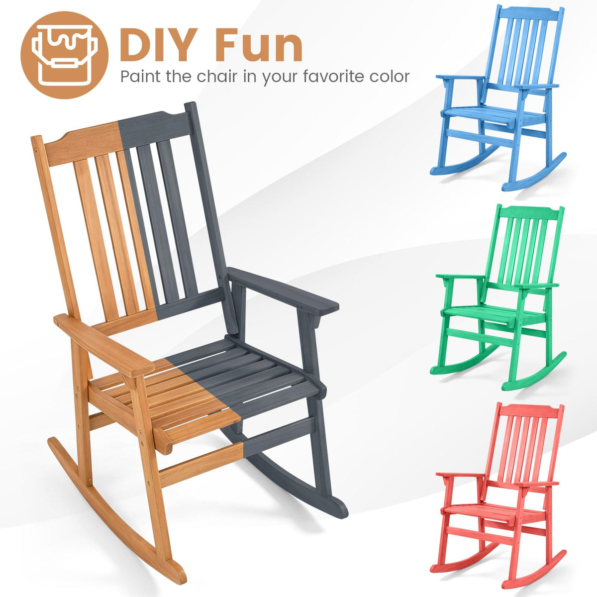 Tangkula Outdoor Patio Wood Rocking Chair for Porch Garden Backyard