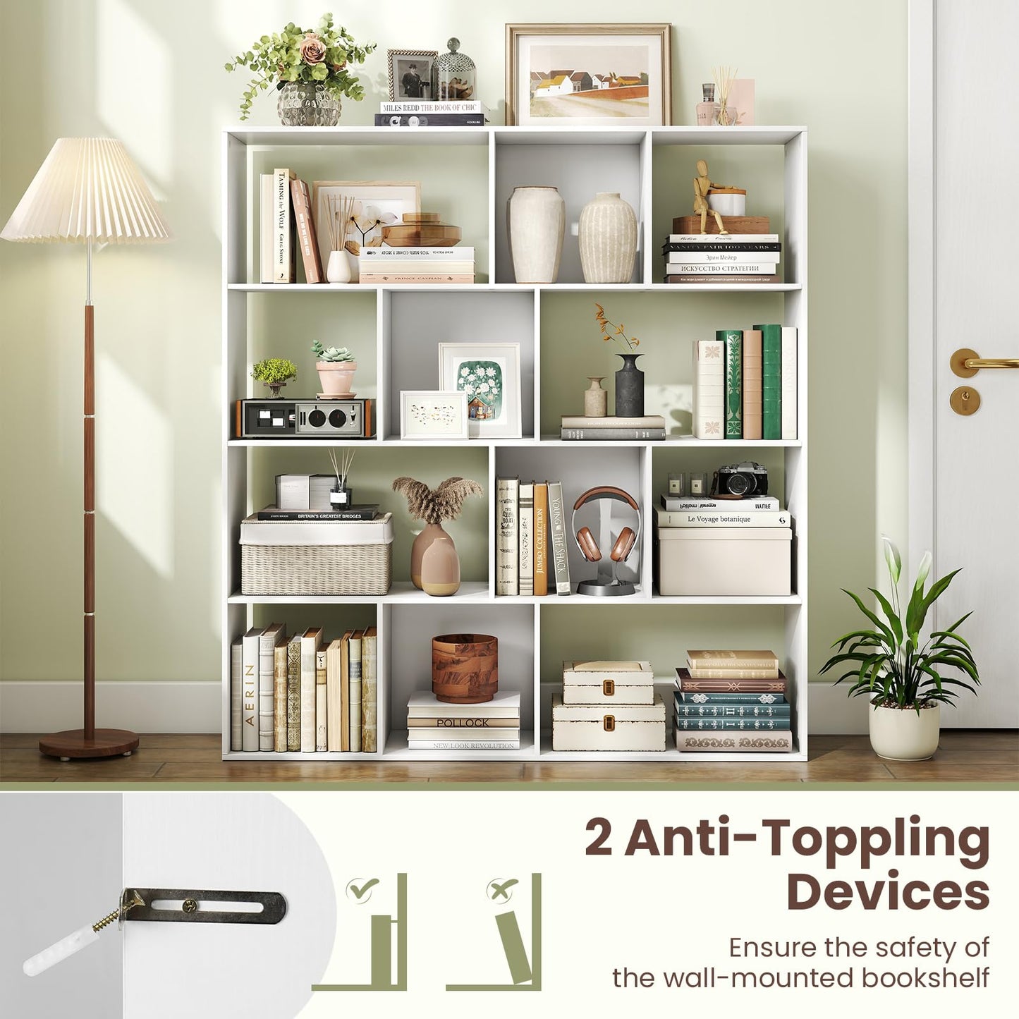 Tangkula 12 Cube Bookshelf 4-Tier Freestanding Storage Organizer Bookcase