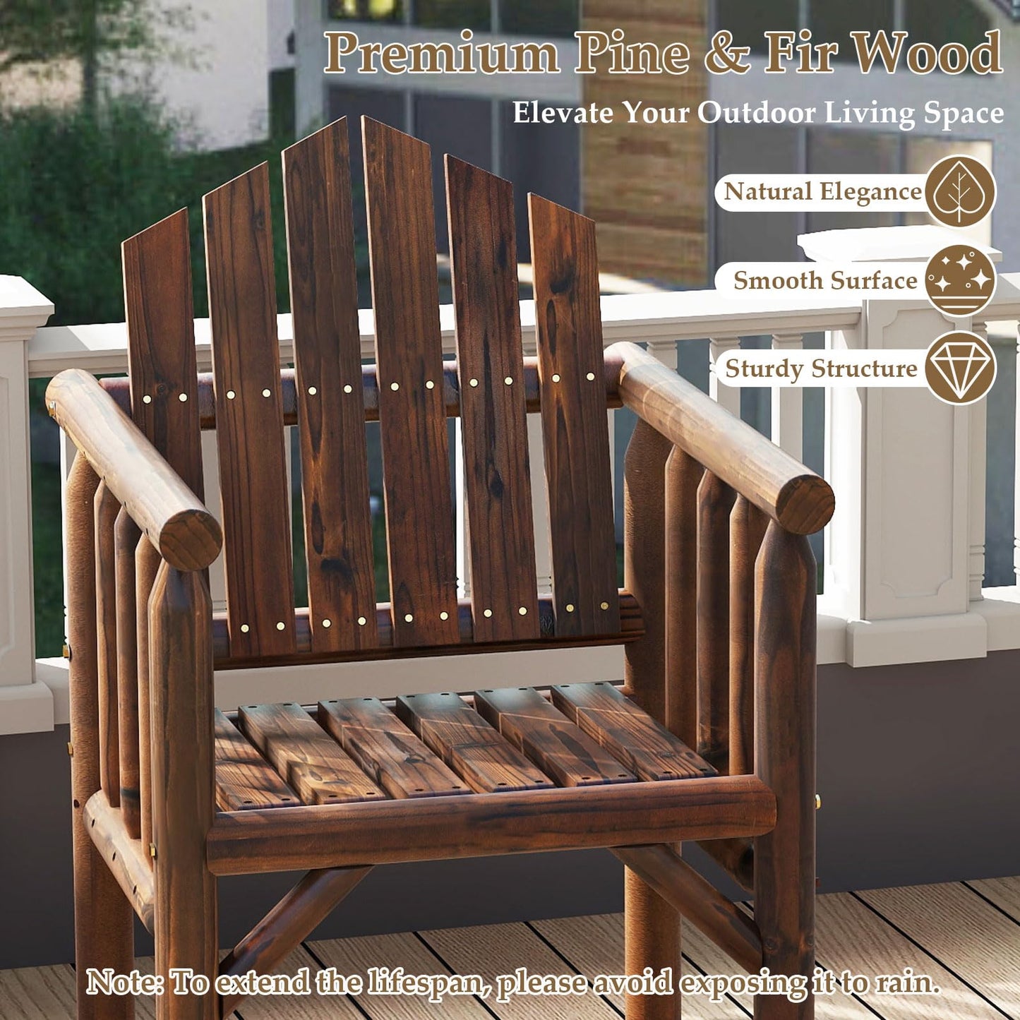 Tangkula Outdoor Wood Armchair Wooden Patio Dining Chair with Armrests