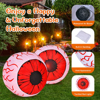 2 Pack 3 FT Halloween Inflatable Huge Eyeballs W/ Air Blower, Red LED Lights
