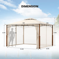 Tangkula 10x12 Ft Gazebo with Netting, 2-Tier Patio Gazebo with Heavy Duty Metal Frame