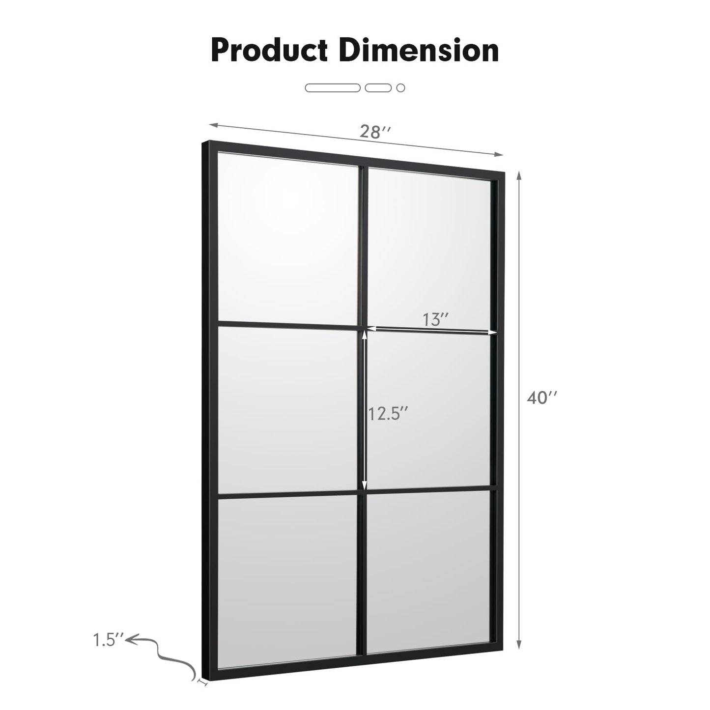 Tangkula Window Mirror 3-Layered Windowpane Mirror with Metal Frame