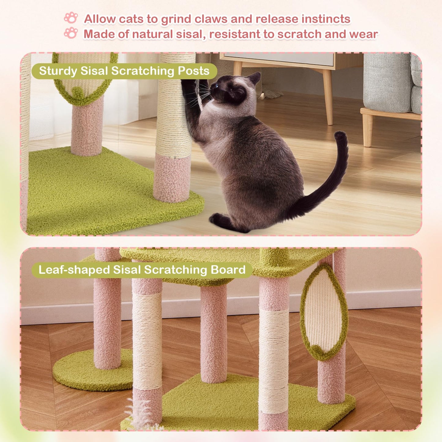 Tangkula Flower Cat Tree, 58 Inch Tall Cat Tower with Plush Padded Top Perch