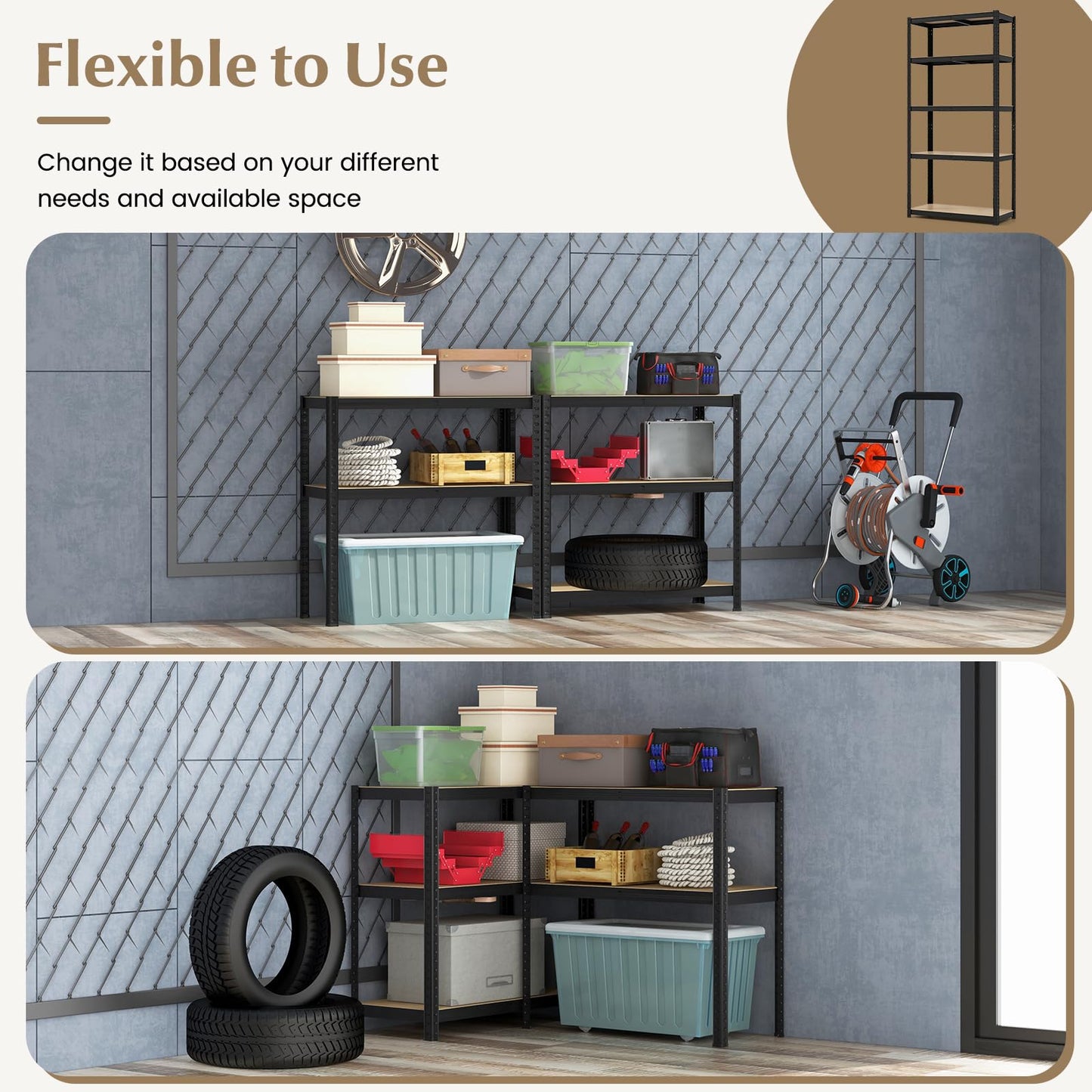 Tangkula 5-Tier Heavy Duty Metal Shelving with 2000 LBS Load, 35" / 47" Wide