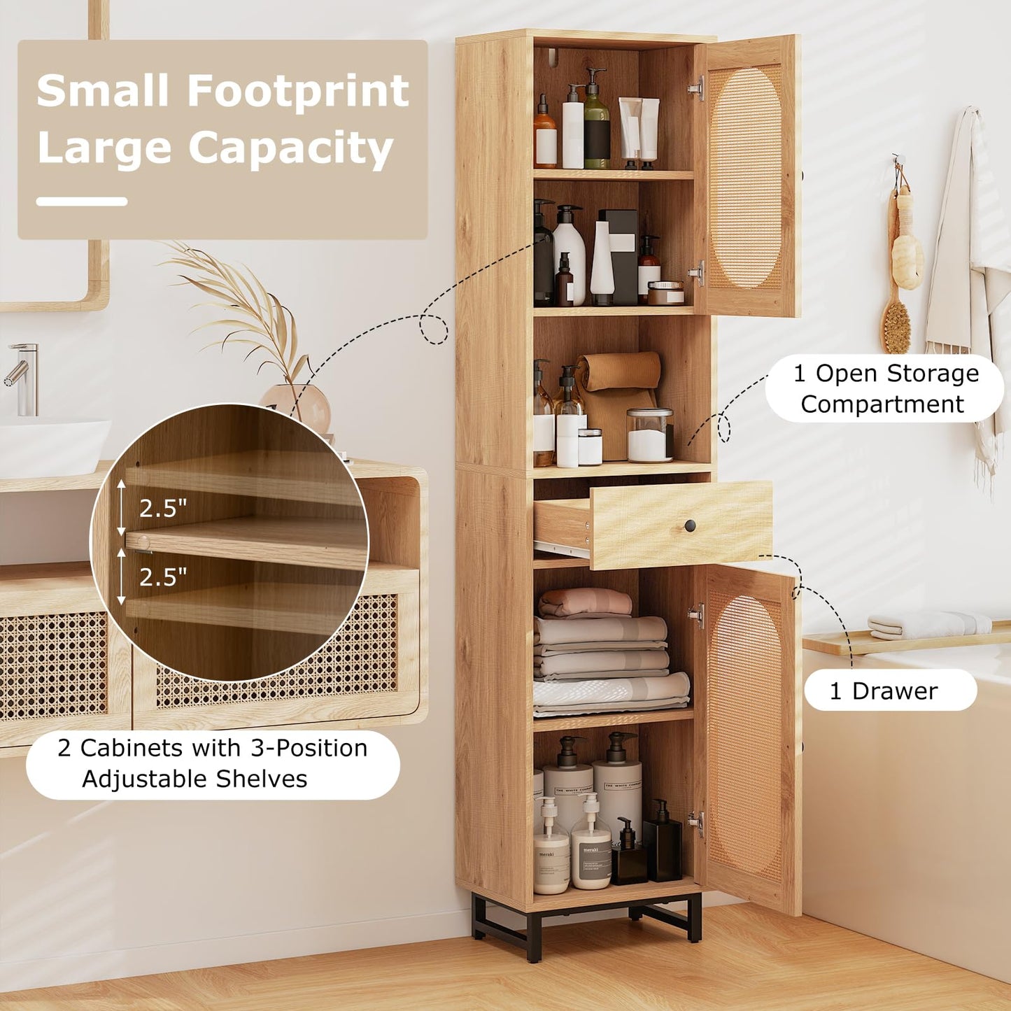 Tangkula 67" Tall Bathroom Storage Cabinet for Living Room
