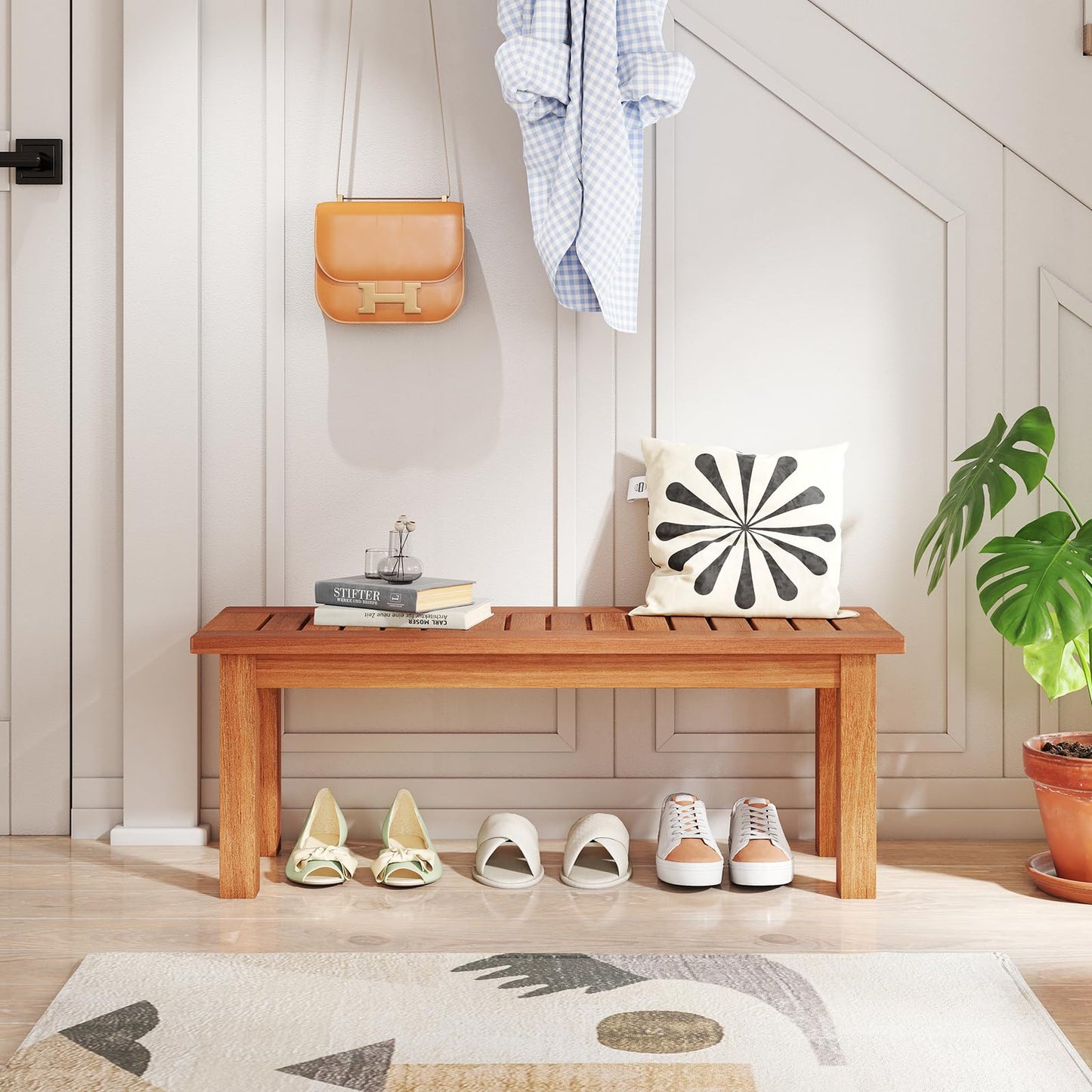 Tangkula Outdoor Backless Bench for Front Porch Garden Balcony Park Indoor