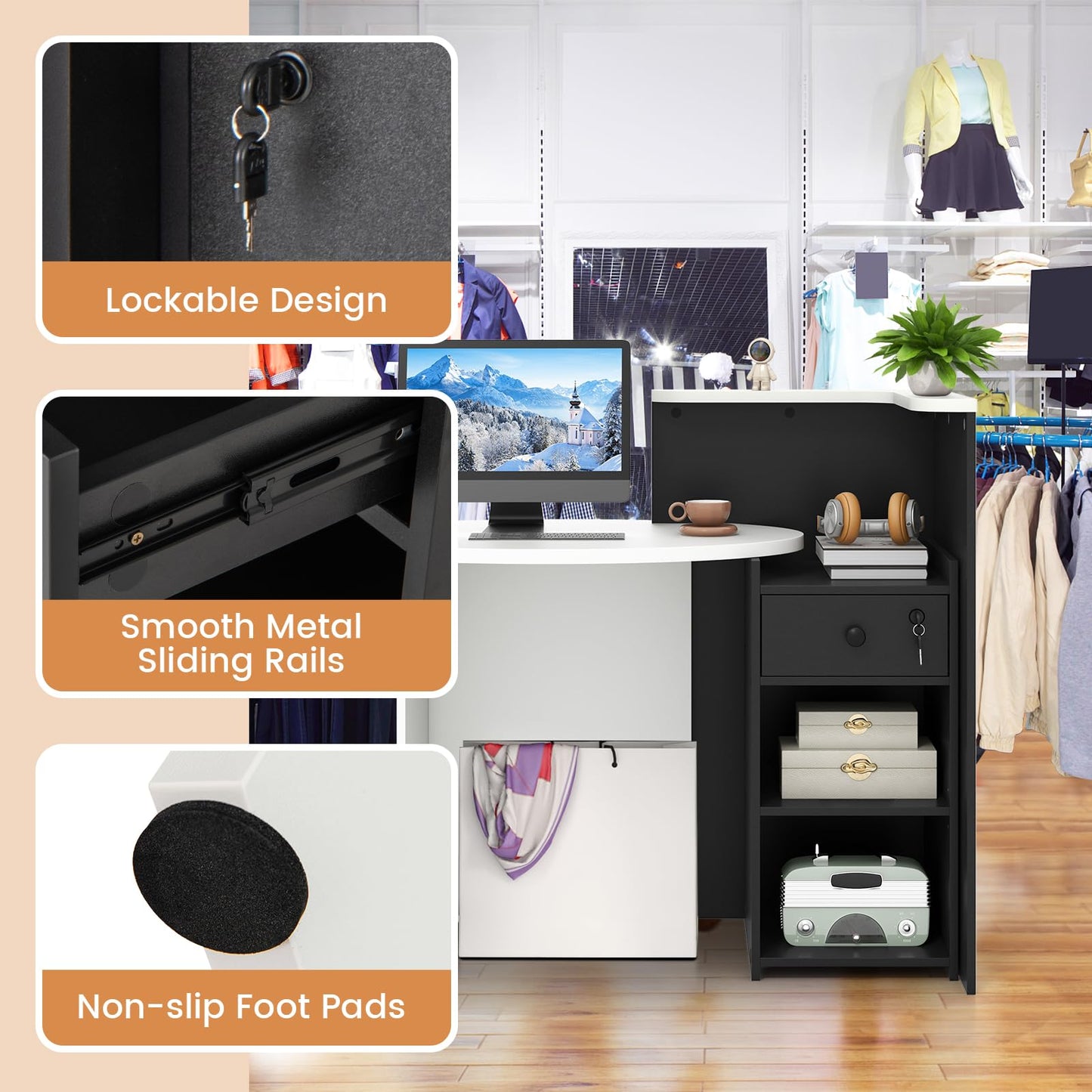 Tangkula Reception Desk, Front Counter Desk with Lockable Drawer & Adjustable Shelf
