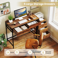 Tangkula Bureau d'ordinateur 130 cm avec 5 tiroirs, support pour imprimante, cadre en métal, table d'étude et d'écriture