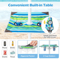 Tangkula 6.5 FT Beach Umbrella with Table, Windproof Ventilated Sunshade Shelter with Tilt Mechanism