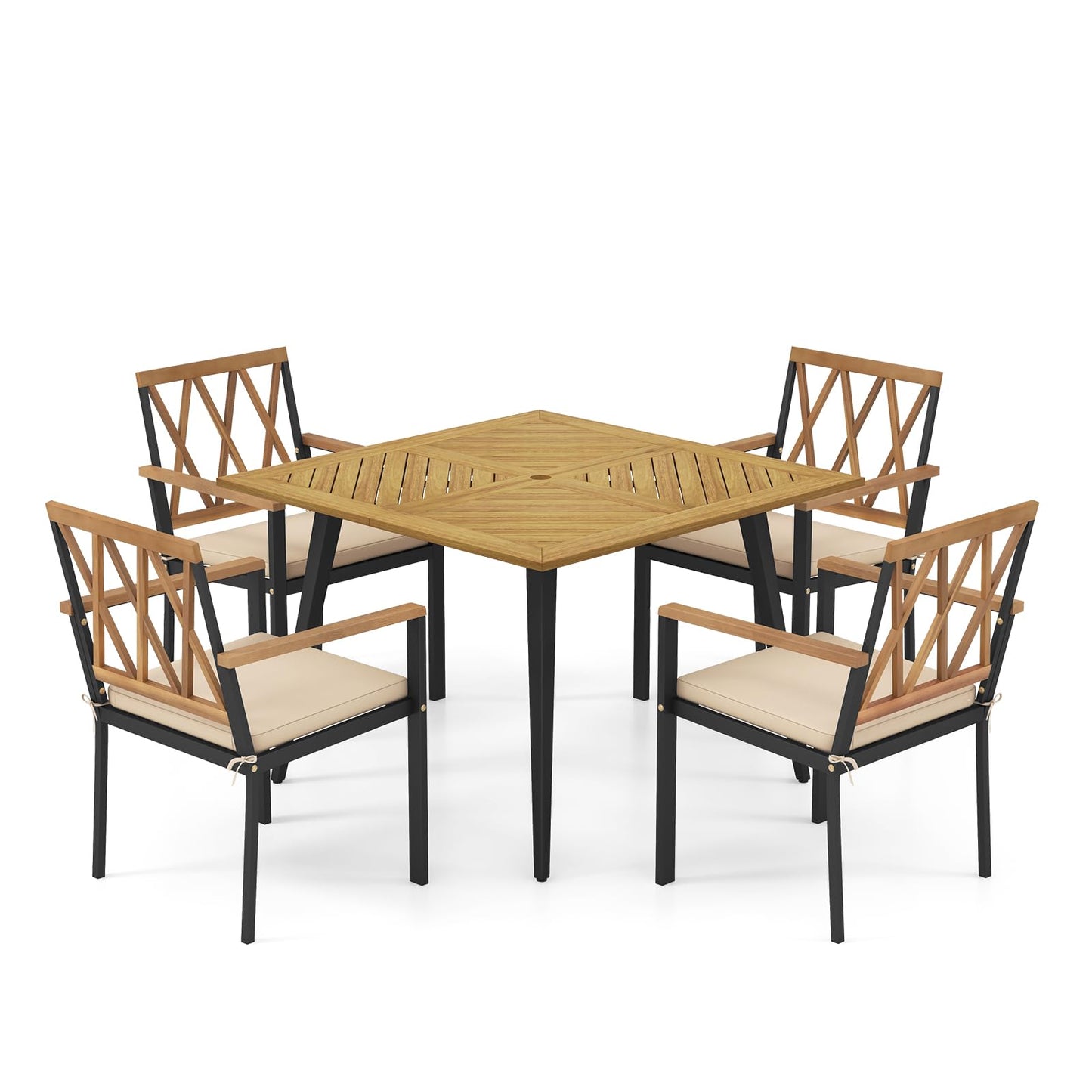 Tangkula 5 Pieces Patio Dining Set（Natural）