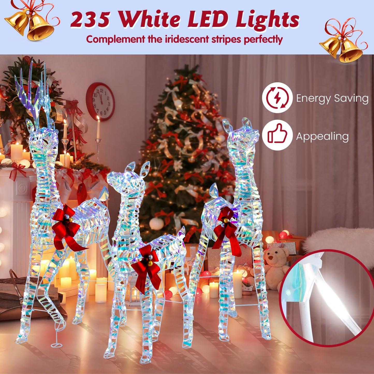 Tangkula 3-Piece Christmas Lighted Iridescent Reindeer Family Set, Xmas Pre-Lit Deer with 230 LED Lights