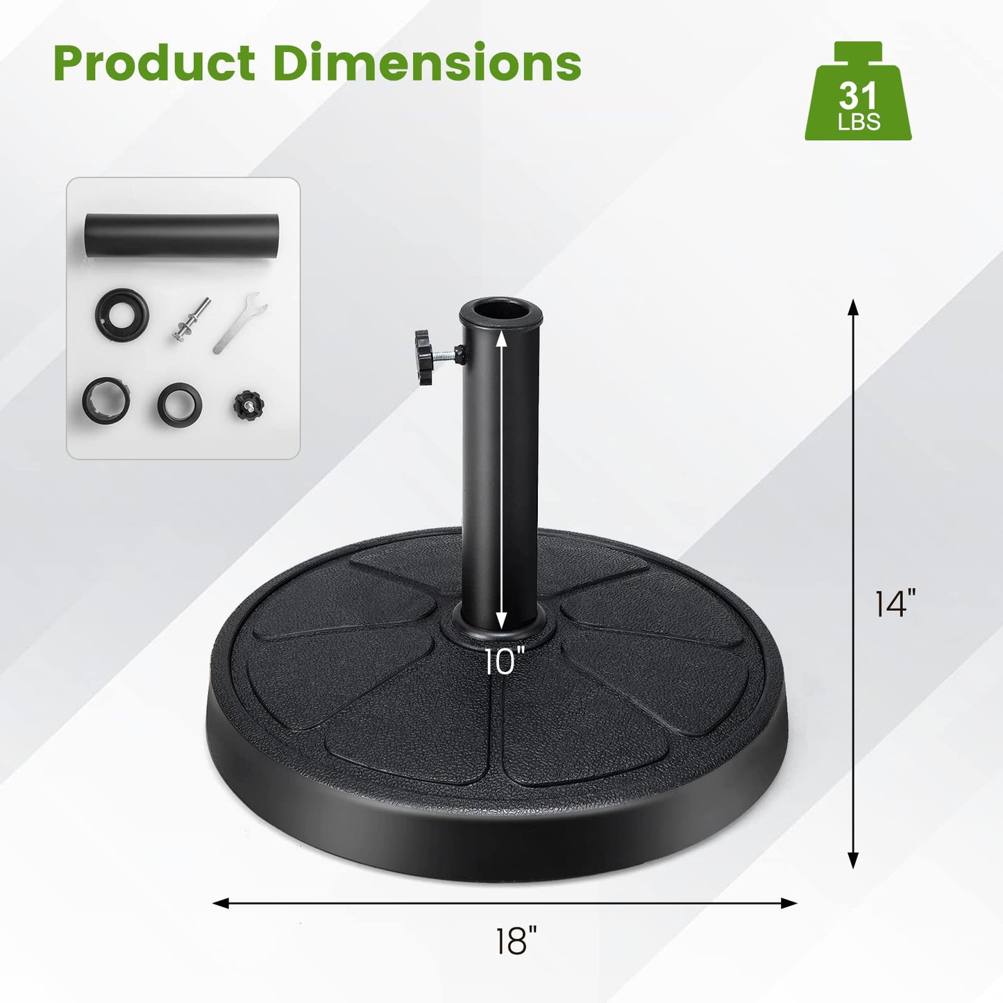 Tangkula Umbrella Base, 31 lbs Capacity Heavy-Duty Patio Outdoor Round Umbrella Stand for 9 ft Umbrella