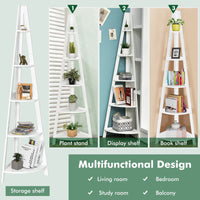 Tangkula 5 Tier Corner Shelf, 69 Inch Tall Corner Bookshelf Ladder Shelf Plant Stand for Living Room Home Office