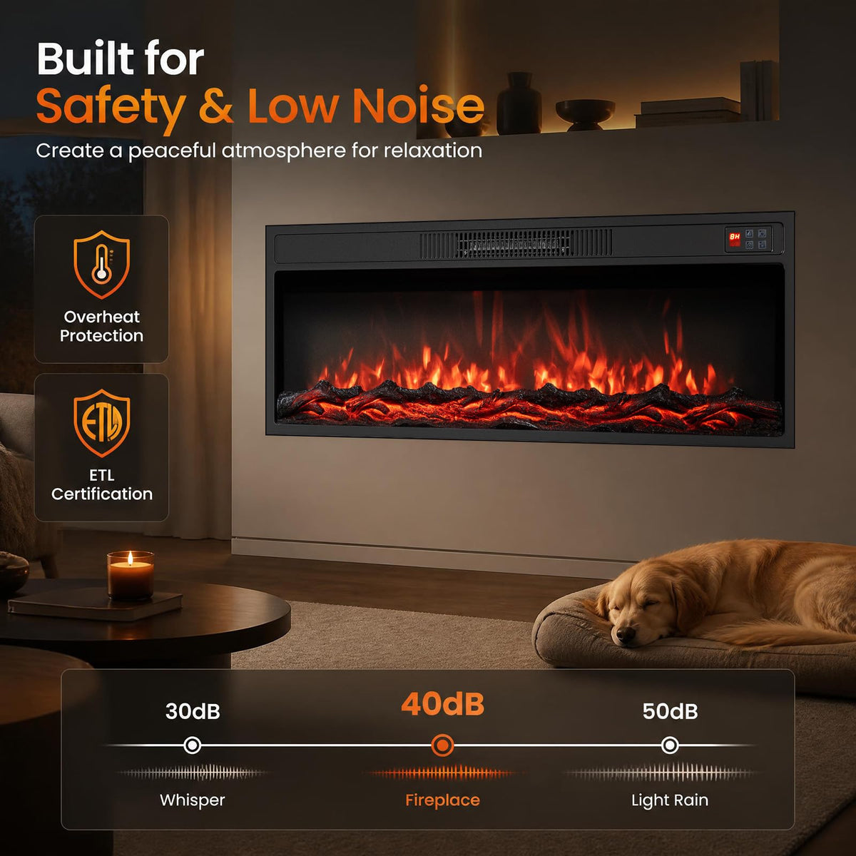 Tangkula 36/40 Inch Recessed Electric Fireplace