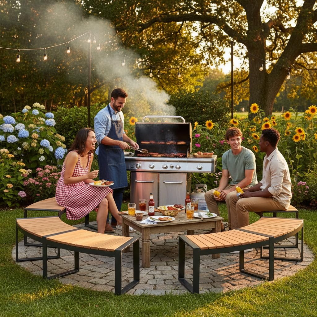 Banc de terrasse incurvé Tangkula en bois d'acacia avec assise à lattes et pieds en métal