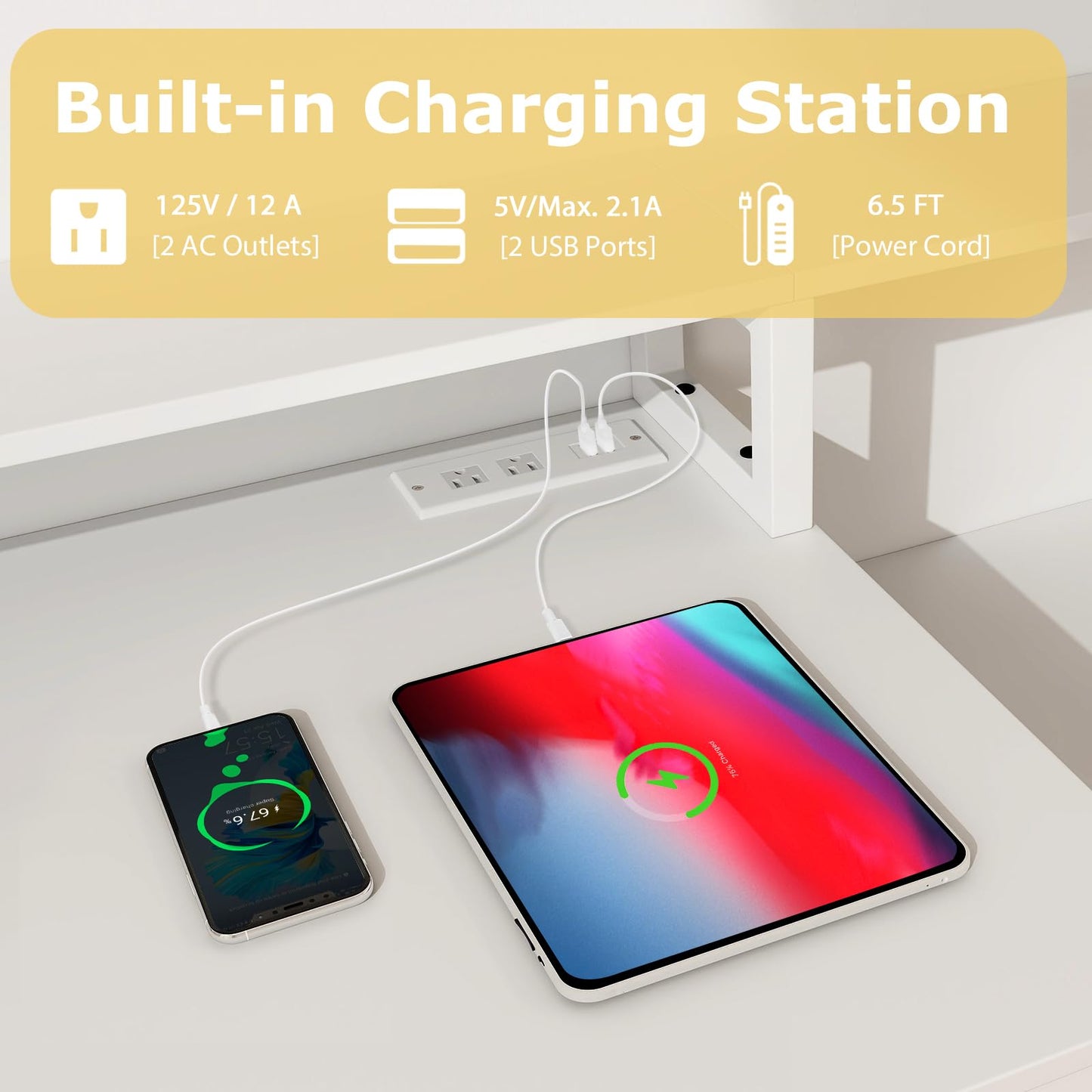 Tangkula Bureau informatique avec prises électriques pour bureau à domicile