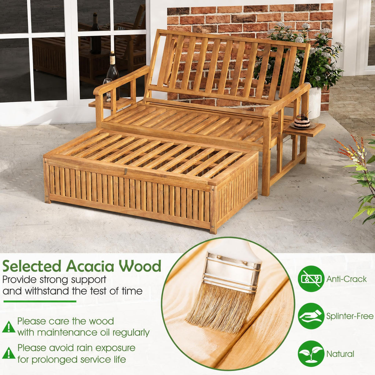 Tangkula Acacia Wood Patio Daybed